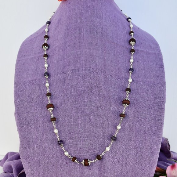 31 3/4"berry Tulasi with pearl (gemstone for the Moon) and amethyst (Saturn) - Picture 1 of 11